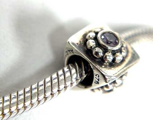 18” Pandora Snake Chain Necklace w/ Amethyst CZ Pendant & 2 Charms 925 SS 41.9g - Picture 8 of 12