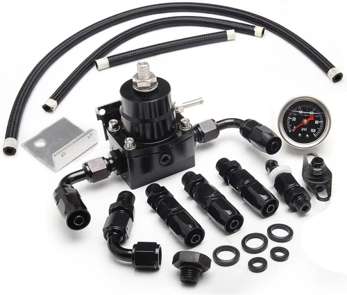 Universal Black Adjustable Fuel Pressure Regulator Kit 100psi Guage AN6 Fitting