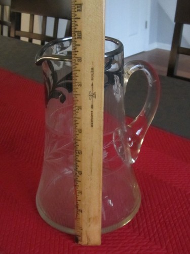 9" Tall Art Nouveau Sterling Silver Overlay Cocktail Pitcher etched ribbed-READ - Picture 16 of 20