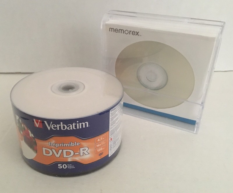 50 VERBATIM Blank 16X DVD-R DVDR Printable 4.7GB Media Disc + Memorex CD-R Disc 