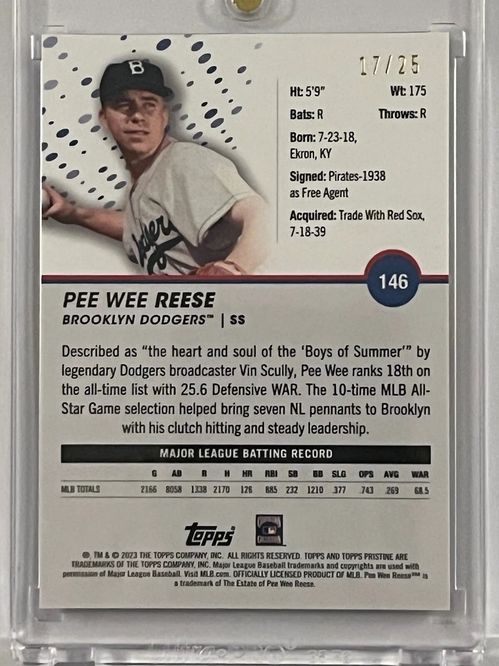 2023 Topps Pristine Pee Wee Reese Orange Refractor #17/25 Dodgers - Image 2 of 4