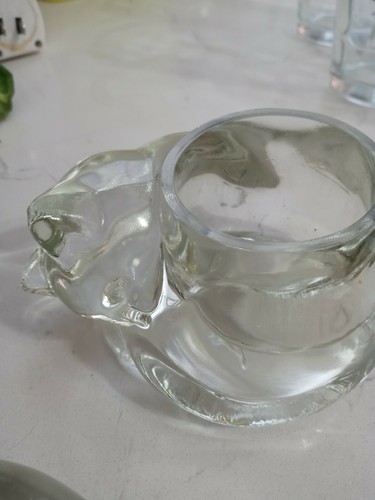 Vintage Paar schwere Briefbeschwerer Teelichthalter aus Glas "Schlafende Kätzchen" - Bild 6 von 7