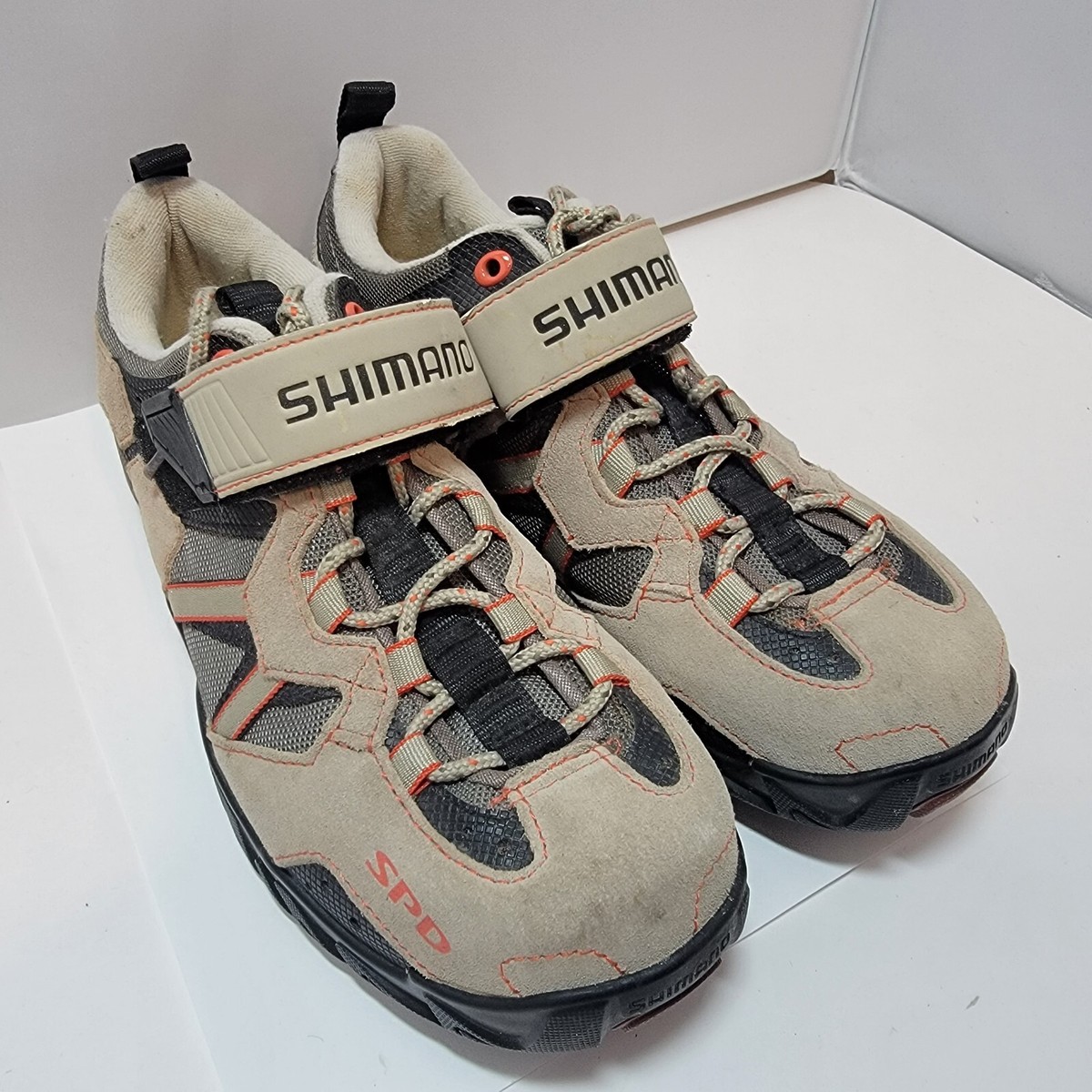 Shimano SPD Cleats Cycling Shoes Lace Up Strap Beige Size 8.5