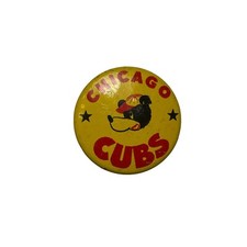 Vintage Chicago Cubs MLB Baseball Pin-Back Button 1” Made In USA Yellow Red