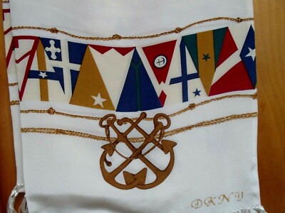 DKNY Ivory Cream Double Sided 100% Pure Silk Scarf with Sailing Emblems NWT!