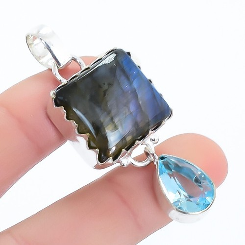 Titane Druse, Bleu Gemme Topaze Argent Bijoux Pendentif 2.0  PRJ17471