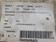 Used Transfer Case Assembly fits: 2011 Jeep Liberty model MP1522 MP253 Command-T
