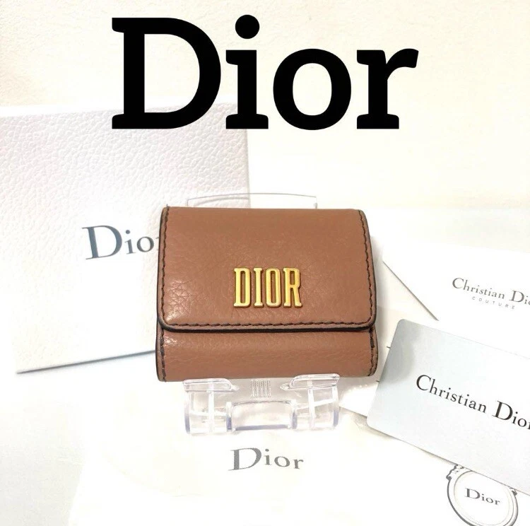 Rare ! Dior Christian Dior Authentique Portefeuille Tri Pli Cuir Rose Beige