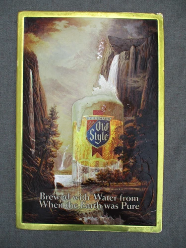 VINTAGE 1985 HEILEMAN'S BREWING OLD STYLE BEER EMBOSSED CARDBOARD FOIL SIGN