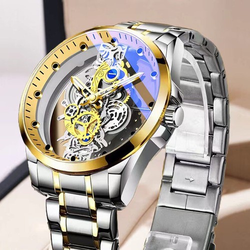 Montre-Bracelet à Quartz Automatique Squelette Homme Business Acier Inoxydable Montre Creuse - Photo 28/31