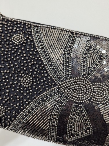 Bamboo Trading Co The Gatsby Club Black & Silver Beaded Crossbody Purse Bag - Picture 5 of 12