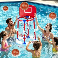 Red Floating Pool Basketball Hoop with Backboard, 2-in-1 Poor Toy Basketball ...
