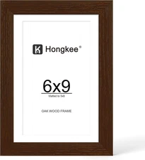 Oak Wood Picture Frame for 5x8 or 6x9 Photos, Tempered Glass, Set of 1