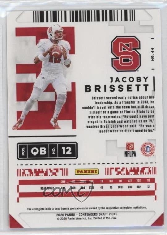 2020 Panini Contenders Draft Picks Cracked Ice Ticket /23 Jacoby Brissett #44 - Image 2 of 2