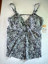 Kona Sol Black White Mint Leopard Print Faux Wrap Front Tankini Top size XL New