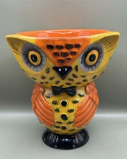Johanna Parker Transpac Halloween Owl Candy Bowl Dish Orange & Black NEW w/tag
