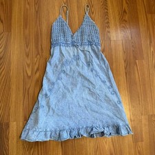 Giocam Women's Blue Denim Ruffle Mini Tank Dress Sz L Western Y2k Cottage