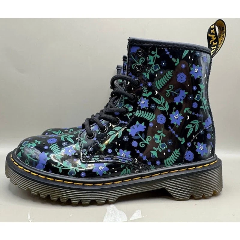 Dr. Martens 1460 Mystic Floral Patent Junior Black Girls Boot AW004 – Size 13 - Image 2 of 4