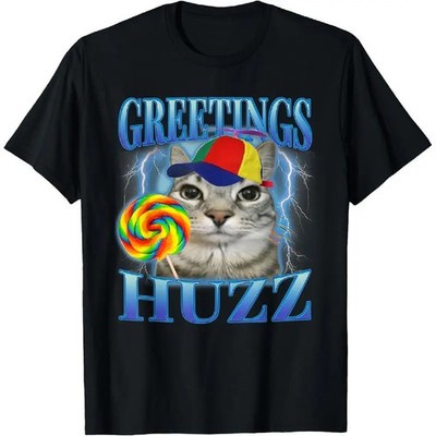 Comfort Cotton Lollipop Cat Meme Greetings Funny Silly Cats Brainrot T-Shirt