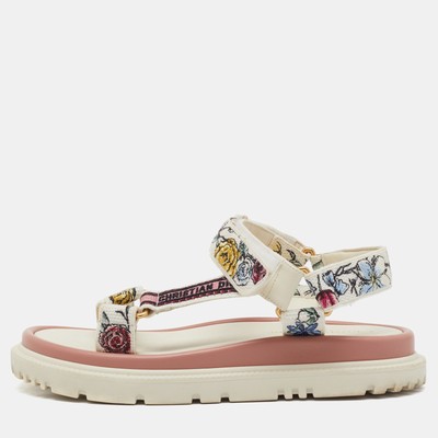 Dior Multicolor Floral Print Canvas Embroidered Florilegio D-Wave Sandals Size