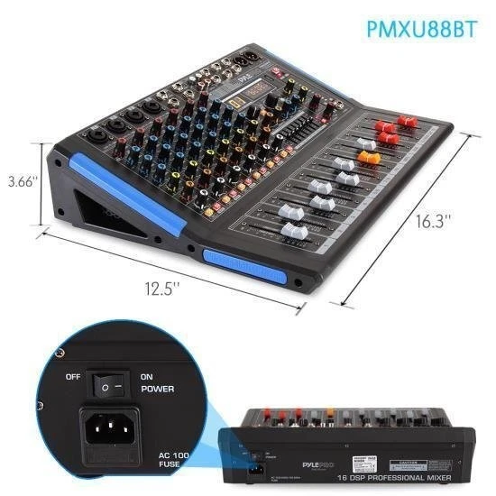 Pyle Bluetooth 8 Ch. Studio DJ Controller Audio Mixer Console System PMXU88BT - Image 3 of 4