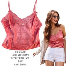 90'S VINTAGE VICTORIA'S SECRET GOLD LABEL BABY PINK BOW CAMI TOP SMALL
