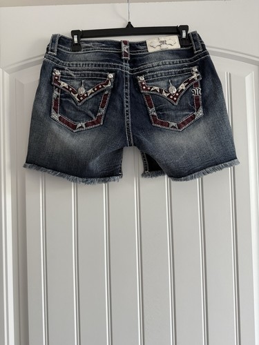 MISS ME COTTON POLYESTER ZIP FRONT EMBELLISHED POCKETS SIGNATURE SHORT SIZE 29 - Picture 5 of 12
