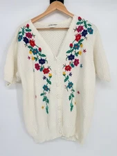 Alfred Dunner Floral Button Cardigan Short Sleeve Sweater Large Cottagecore