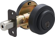 Amazon Basics Round Deadbolt Key Lock- Single Cylinder Matte Black - 1 Pack e0