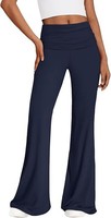 Damen Hose Leggings Weites Bein High Waist Stretch Elegant Dunkelblau Xl Flare