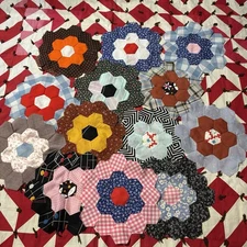 Vintage 1970s Quilt Square Lot Quilt Blocks Colorful As Is Hand Stitch 