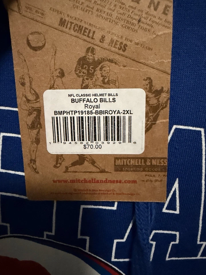Mitchell & Ness Royal Buffalo Bills Casco Clásico Pullover Sudadera con Capucha 2XL Nuevo $85 Foto 4 de 4