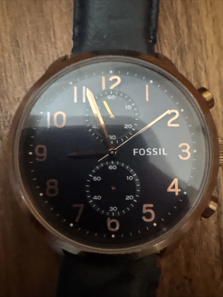 Fossil Men's Chronograph Townsman Navy Leather Strap Watch FS4933 Not Running - Image 2 of 4
