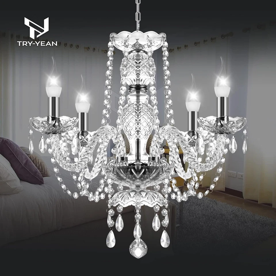 Lampadario in Cristallo Moderno Lampada a 4 Braccia Sospensione Trasparente 44Cm - Immagine 2 di 4