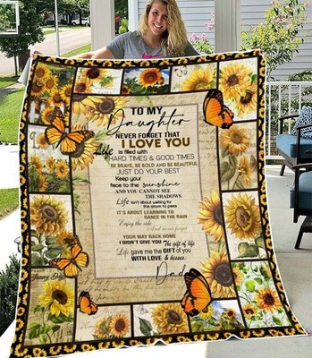Sunflower Blanket, To My Daughter Fleece Blanket Gift From Dad, Birthday Gift