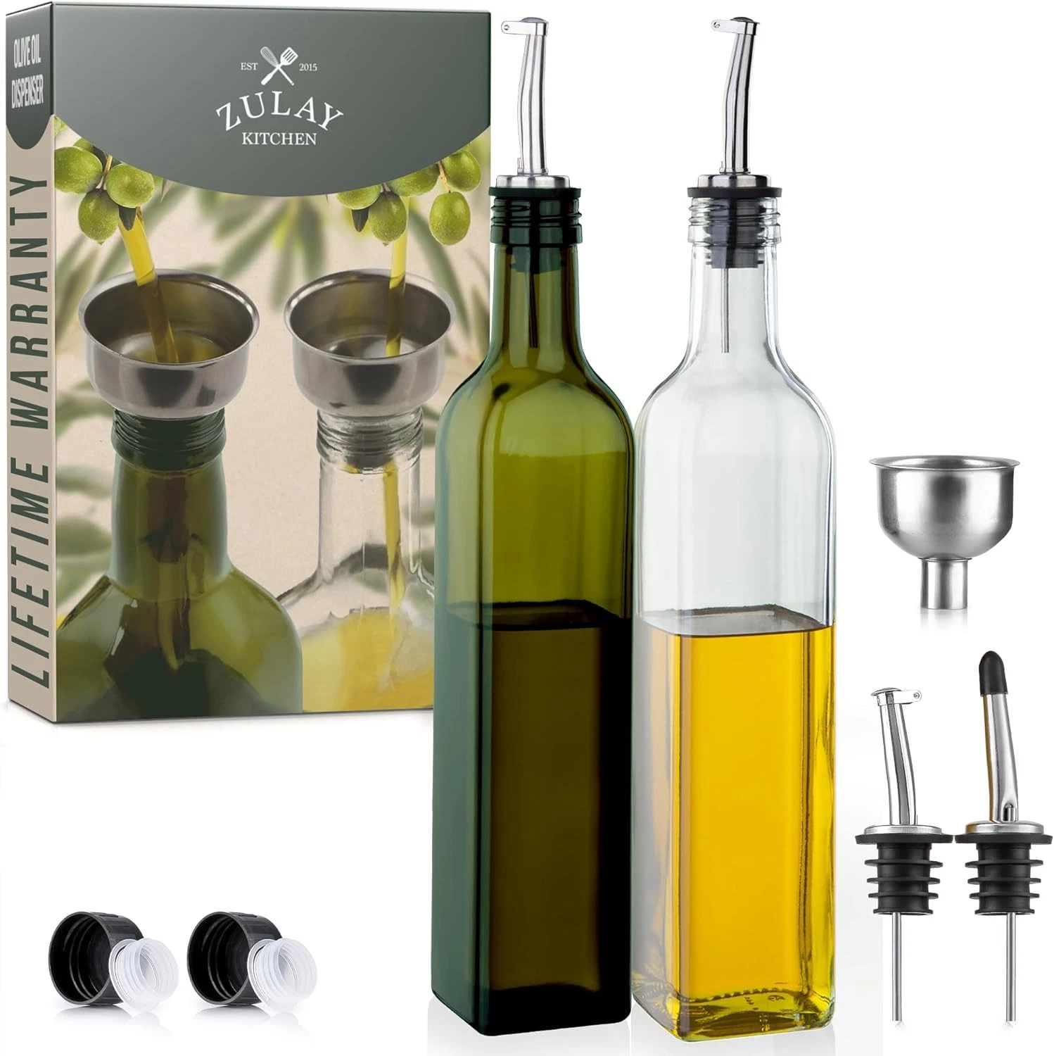 Zulay Kitchen 2-Pack 17oz Olive Oil Dispenser 2-Pack, Clear & Green
Opens in a new window or tab