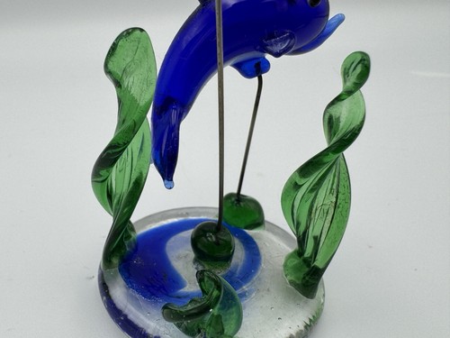Glass Dolphin Figurine Vintage Iridescent 2 Leaping Dolphins Ocean Sea Life - Picture 6 of 7