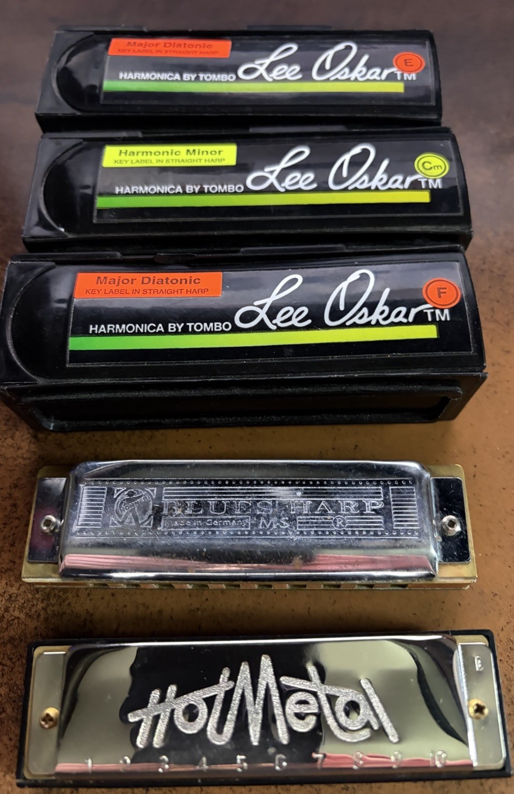 VTG Hohner Blues Harp MS Harmonica Key G, HotMetal Harmonica 3 Empty Oskar boxes