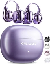 King Lucky Clip on Earbuds Open Ear Wireless Bluetooth 5.4 Headphones Purple 