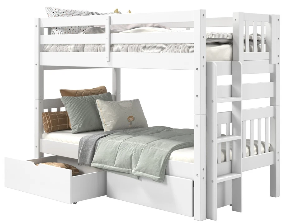 Literas Bedz King Twin sobre Twin con Escalera Final, 2 Cajones Debajo de la Cama, Blanco Foto 3 de 4