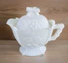 Vintage Westmoreland Milk Glass Cherry And Grape Creamer With Lid 5” Tall