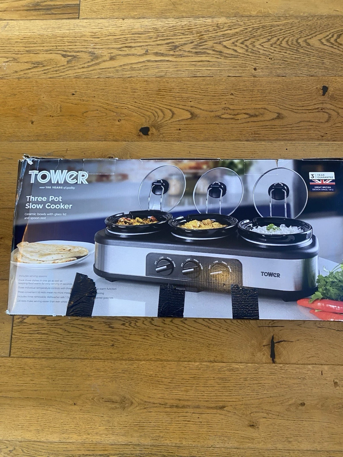 Tower T16015 300W 3 x 1.5L Pot Slow Cooker Food - Stainless Steel