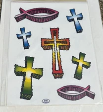 🔥VINTAGE Stickabilities  CHRISTIAN CROSSES AND ICHTHYS STICKERS