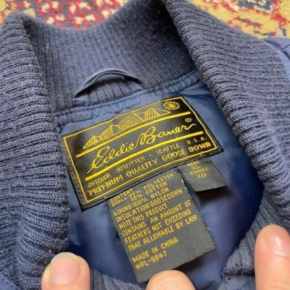 VTG 80s 90s Eddie Bauer down filled downlight paneled zip up puffer vest XL Blue - Image 3 of 4