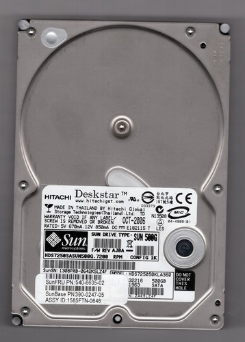Hitachi Deskstar 500 GB, 7200 UPM - 第 1/1 張圖片