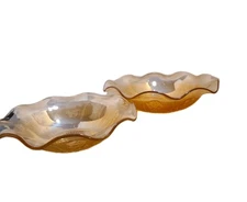 2 - Large Jeanette Glass Iris and Herringbone Marigold Carnival Iridescent Bowls