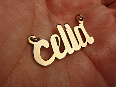 Solid 9K Yellow Gold Celia Custom Name Pendant Charm 3.0 Grams Without Chain