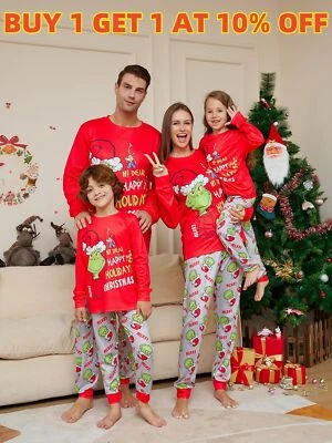 UK Christmas Family Matching Pyjamas Adult Kids Grinch Nightwear Pajamas Pjs Set