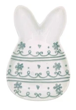 Transpac White BUNNY RABBIT Shaped Ceramic Spring Easter Flowers PLATE New