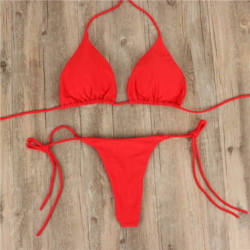 Women's Halter Strap Split Strap Adjustable Sexy Solid Color Bikini Swimsuit Set - Imagen 6 de 36